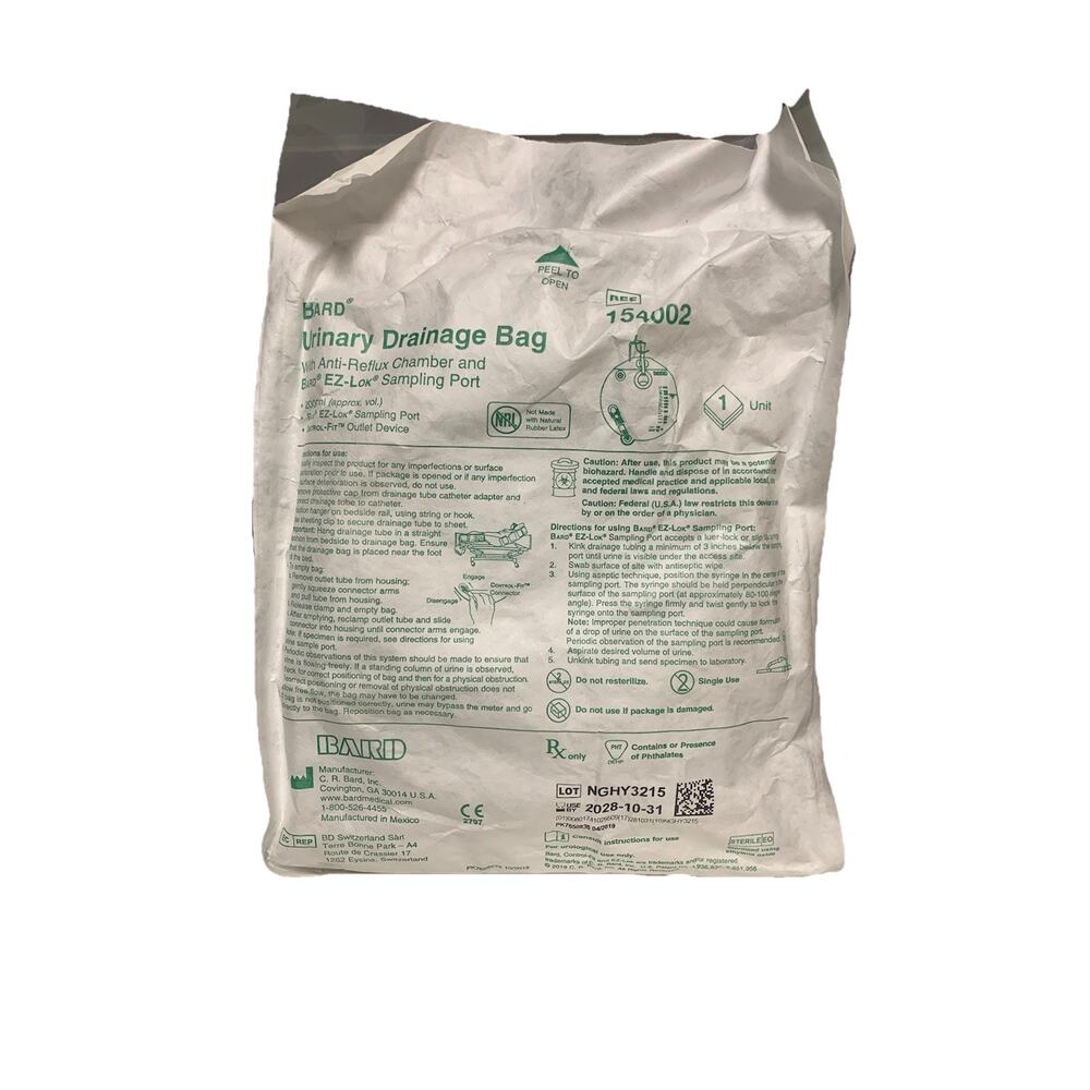 Urinary Drainage Bag 2000 ml Anti-Reflux Chamber & EZ-Lok Sampling Port 154002